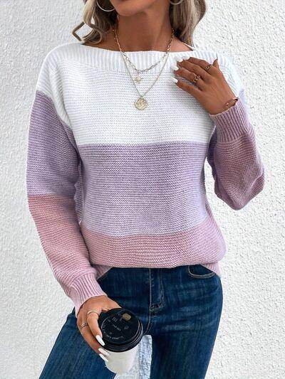 Color Block Boat Neck Sweater for Stylish Layering