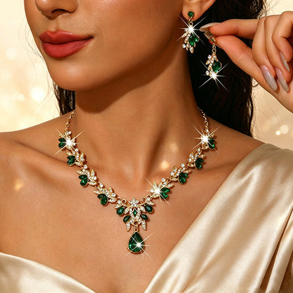 Metal Rhinestone Wedding Necklace And Earrings Jewelry Set
