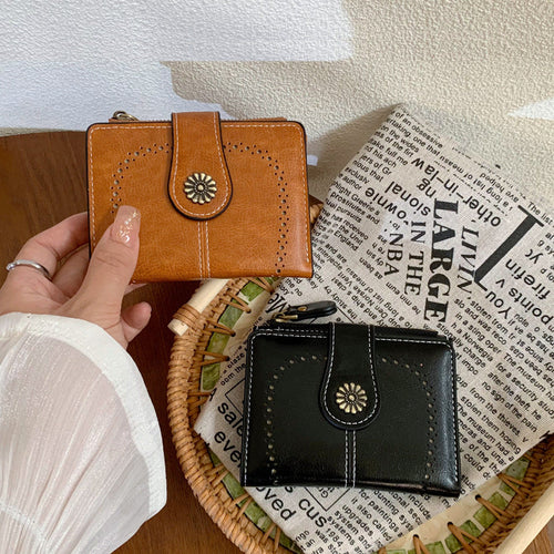 New Womens Oil-leather Wallet Vintage Short Style