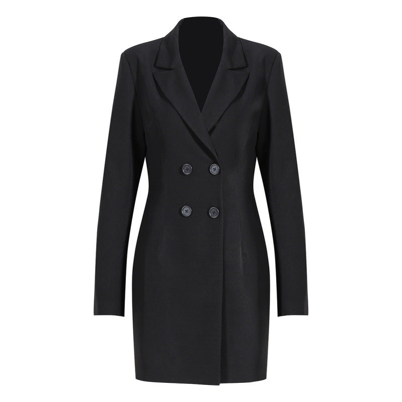 Double Breasted Blazer Spliced Pleated Tulle Midi Dress