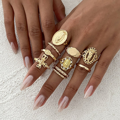 Leaf Crown Geometric Articulation Rings 6 Piece Combination Rings