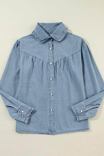 Button Up Long Sleeve Denim Top for Stylish Comfort
