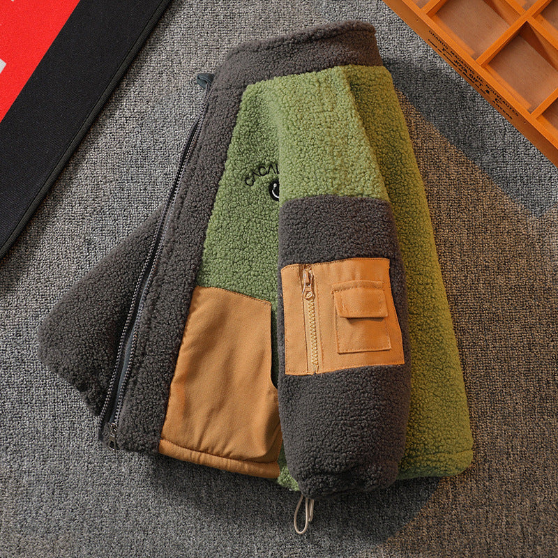 Stitching Contrast Color Fashionable Lamb Wool Warm