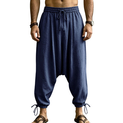 Mens Linen Drop-Crotch Harem Jogger Pants