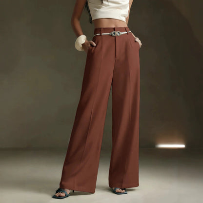 Solid-color High-waisted Draping Wide-leg Straight Pants