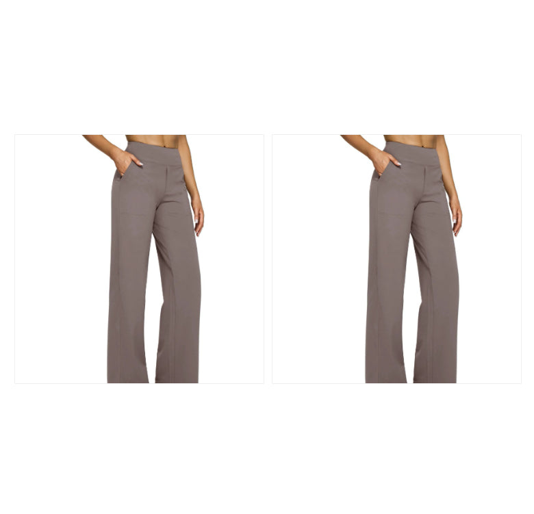 High-waisted Straight-leg Pants With Loose Pockets