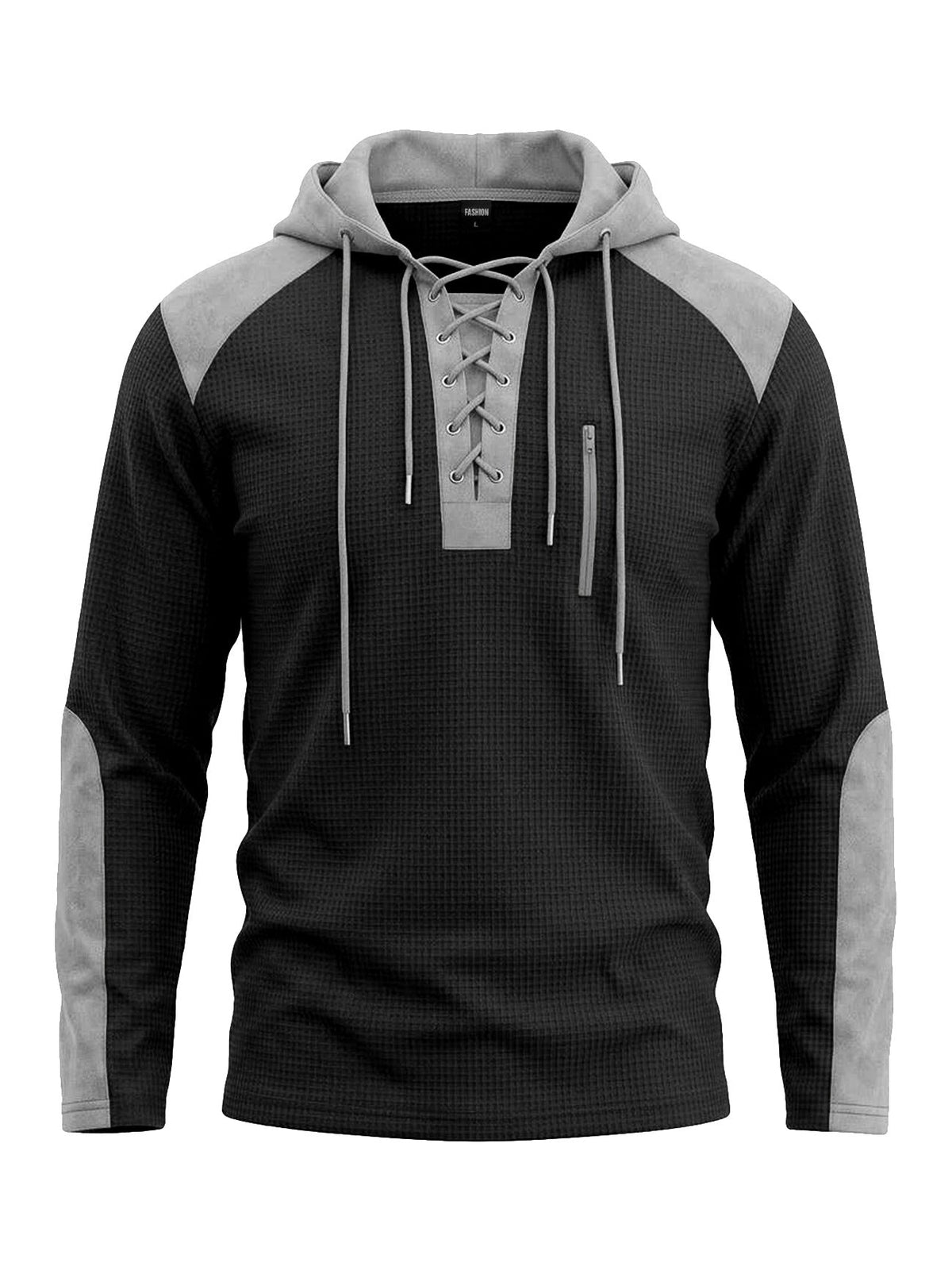 Cross-border TK Men's Waffle Pattern Color-blocked Hoodie, European And American Style, With Drawstring, Plus-size Long-sleeve Top, Casual Pullover Sweatshirt