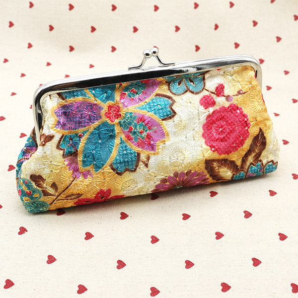 15cm Embroidered Fabric Women's Long Wallet