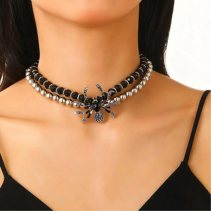 Dramatic Halloween Rhinestone Spider Necklace Bracelet And Ring Set