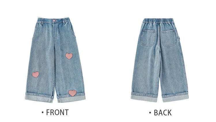 Wide Leg Embroidered Wrinkle Resistant Jeans