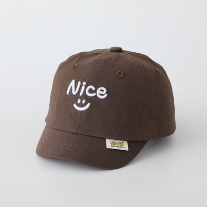 Children's Solid-color English Smiling Face Embroidered Adjustable Fashionable And Simple Short-brimmed Baseball Cap Suitable For Daily Outings And Entertainment