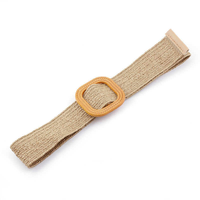 Women's Straw Woven Buckle Belt