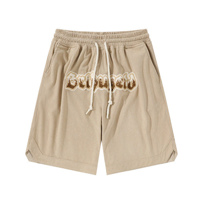 Letter Flocking Embroidered Loose Shorts Men