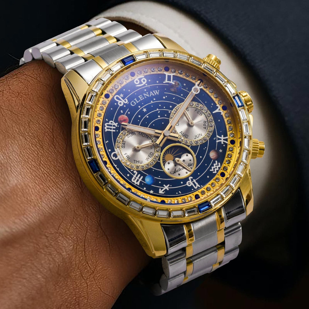 Mens Diamond-Embellished Fully Automatic Mechanical Watch