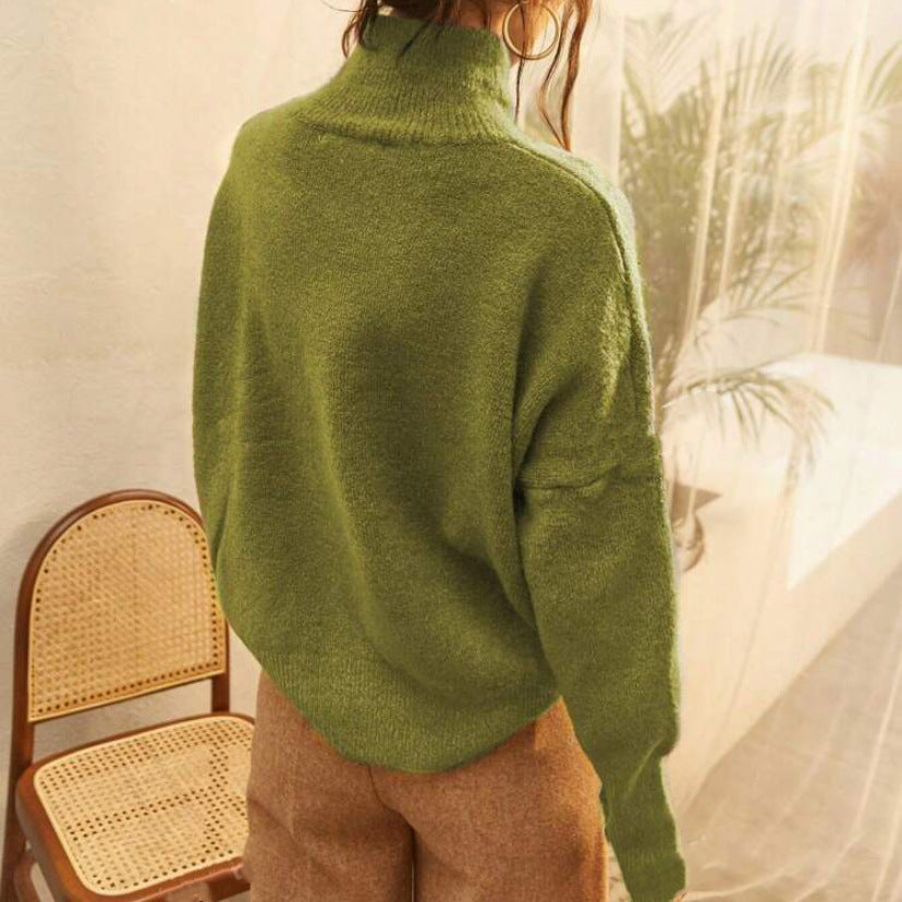 Turtleneck Loose-fit Knitted Top Pullover For Women