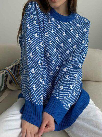 Contrast Round Neck Long Sleeve Sweater for Women Fashion