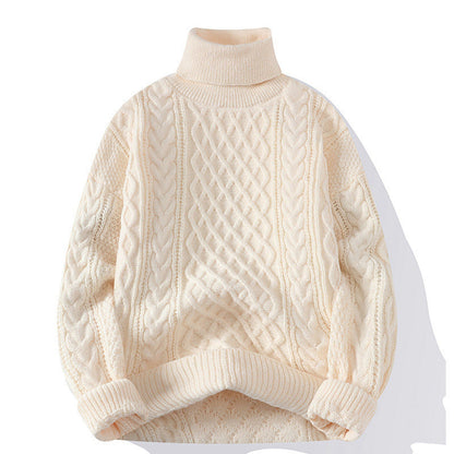 Round-neck High-neck Fleece-lined Solid-color Sweater