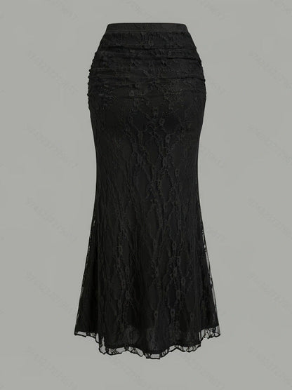 Womens Sheer Lace Hollowed-Out Fishtail Skirt