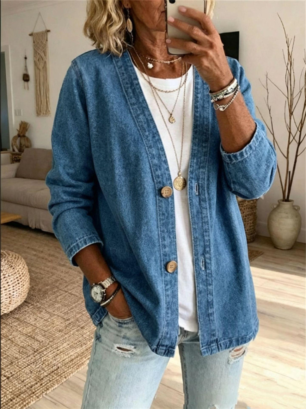 Womens Casual Denim Cardigan Jacket