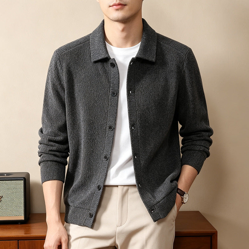 Men's Long-Sleeved Knitted SpringSummer Fashionable Lapel Warm Outerwear New Style Sweater