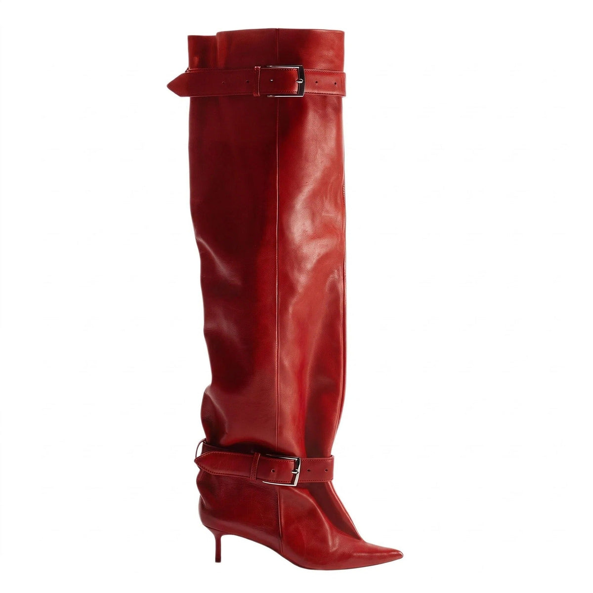 Pointed-toe Low-heeled Buckle-decorated Over-the-knee Womens Boots