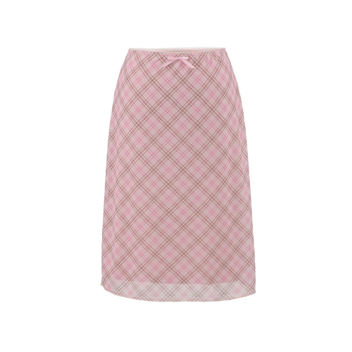 Bow-knot Ribbon Mesh Plaid Skirt For Women