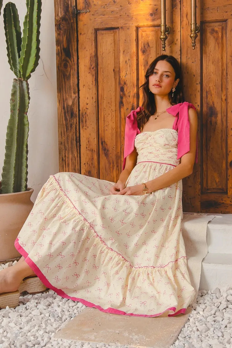 SO ME Ribbon Flowy Maxi Dress with Contrast Trim