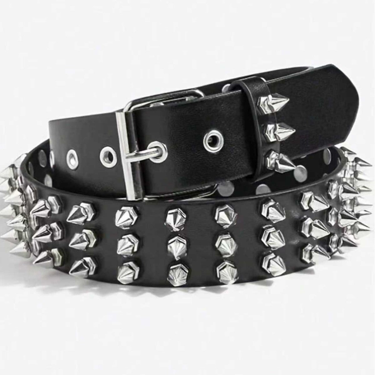 Men's And Women's Gothic-style Three-row Studded Belt