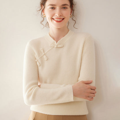Chinese Cheongsam-Style Frog Button Goat Cashmere Sweater