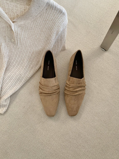 French-style Vintage Square-toe Pleated Hidden-heel Pumps For Women