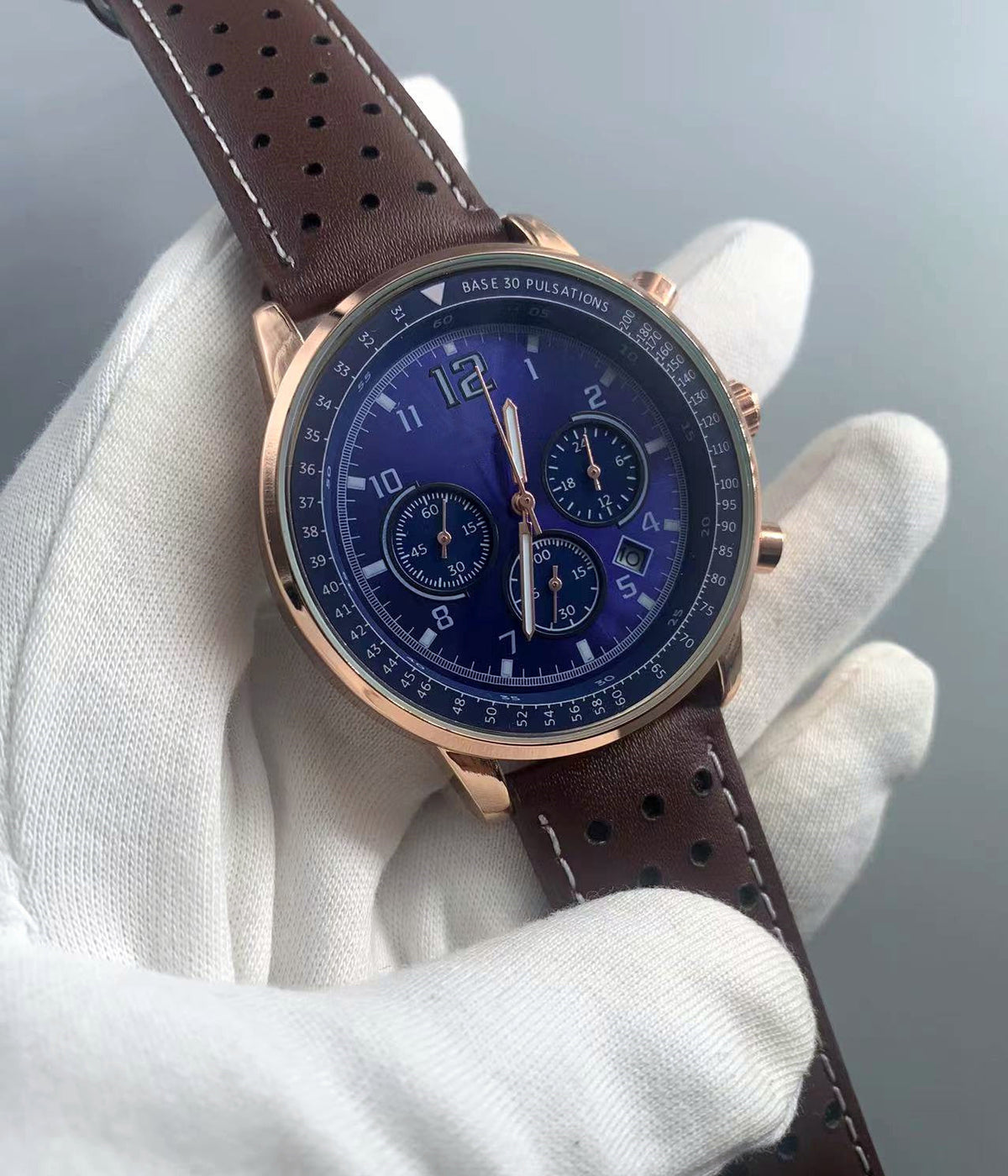 Six-hand Chronograph Quartz Watch With A Leather Strap