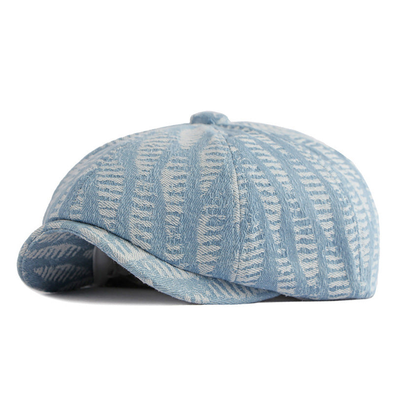 Spring Autumn Washed Denim Octagonal Beret