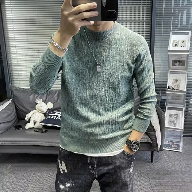 Mens New FallWinter Loose-Fit Crew-Neck Long-Sleeve Knit Sweater
