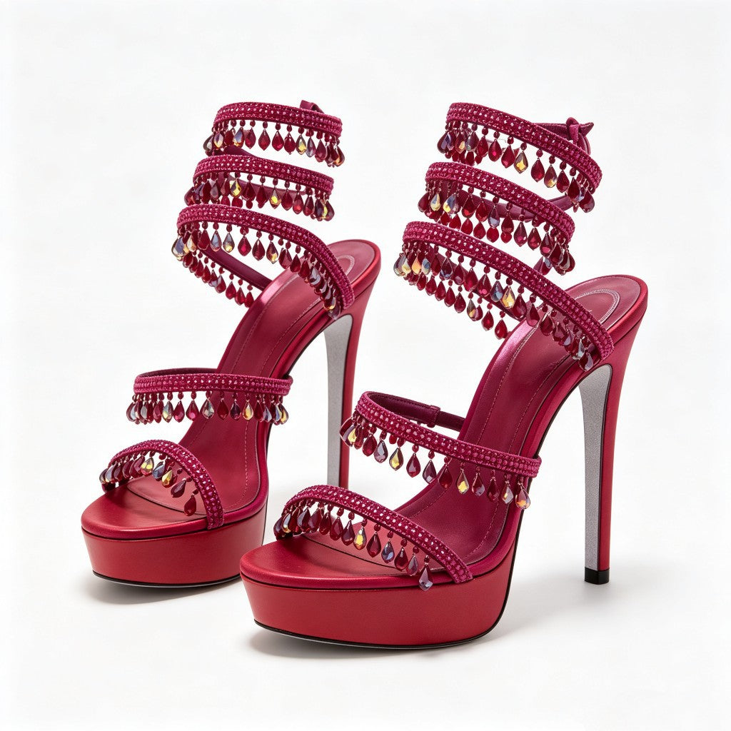 Plus-size Beaded Rhinestone Stiletto Sandals