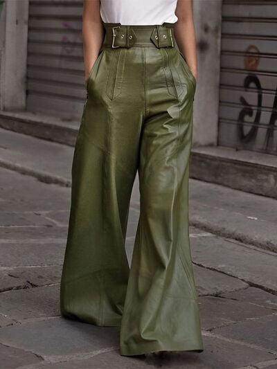 Half Elastic Waist Wide Leg Pants for Comfortable Style
