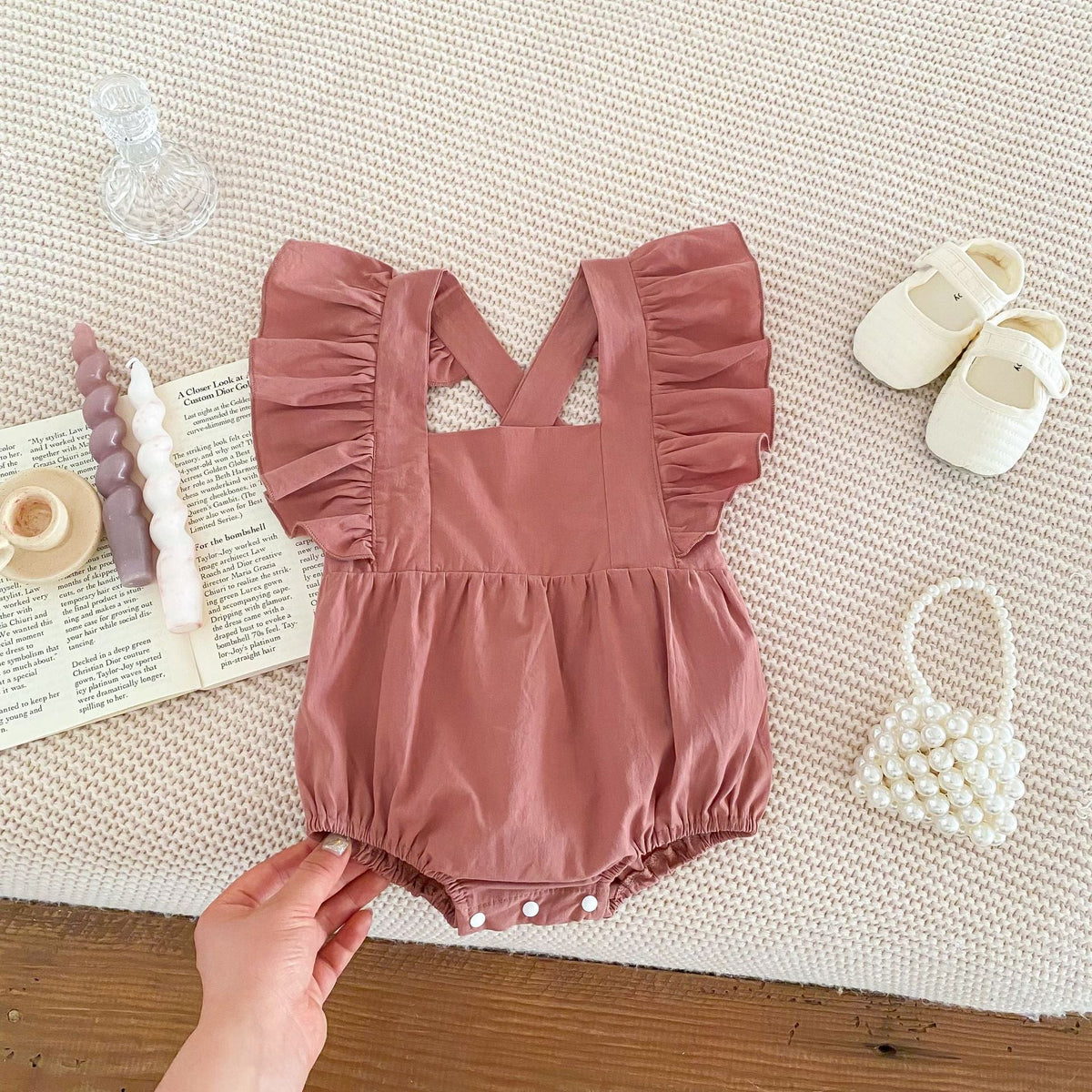 Baby Girl Summer Pure Color Cotton Strap Triangle Rompers