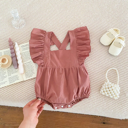 Baby Girl Summer Pure Color Cotton Strap Triangle Rompers