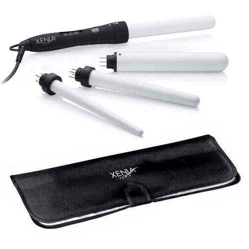 4-in-1 Interchangeable Ceramic Curling Wand Set with Protective Heat Station Mat