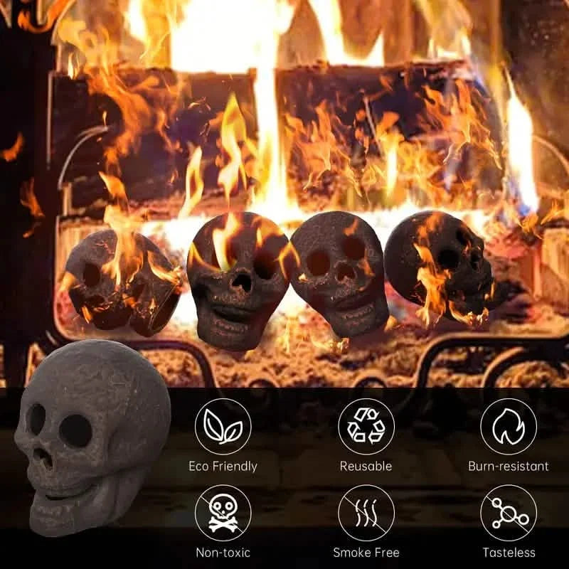 4-Pack: Halloween Fire Pit Skull Ceramic Props