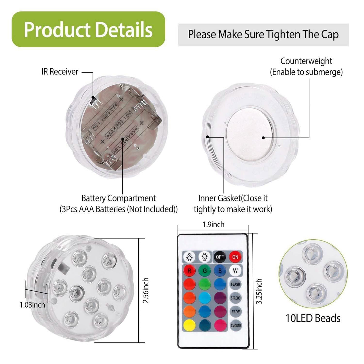 4-Piece: Submersible RGB LED Lights