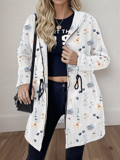 Drawstring Zip Up Hooded Outerwear