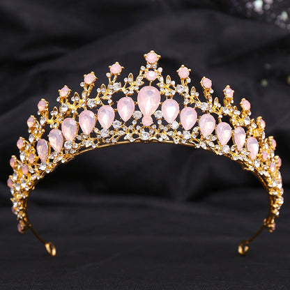 Wedding Birthday Headdress Crown Alloy Inlaid Protein Green Bright Crystal Bride