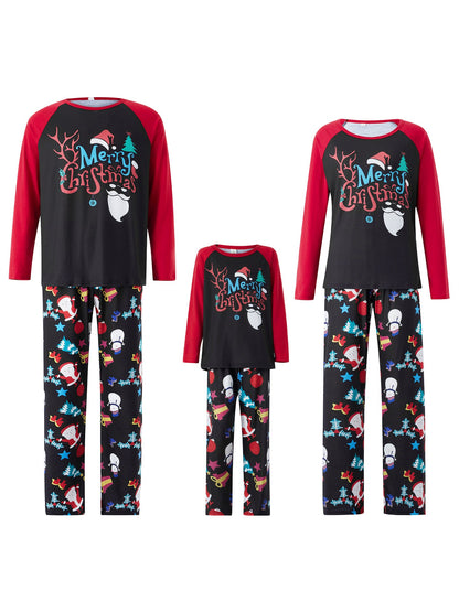 Cartoon Printed Round Neck Long Sleeve Holiday Pajamas Parent-child Suit