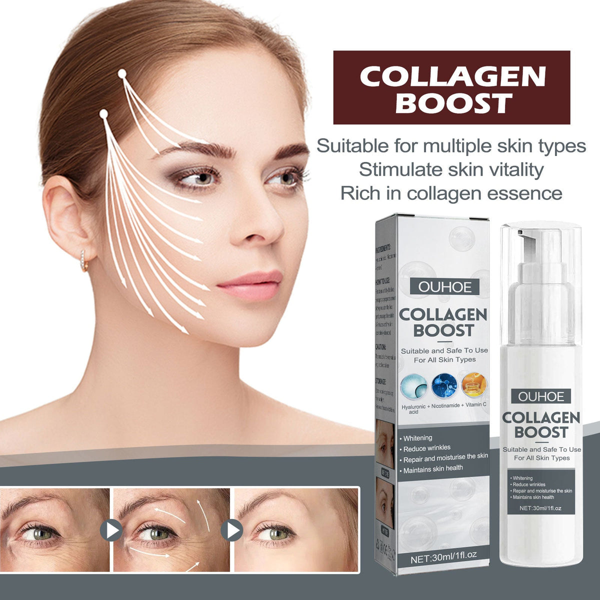 Collagen Anti-Aging Serum, Fade Fine Lines And Dark Spots Hydrating Anti-Wrinkle Repair Essence