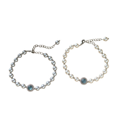 Stylish Elegant And Versatile Aquamarine And Shijia Pearl Bracelet
