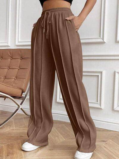 Drawstring Elastic Waist Pants with Pockets for Women