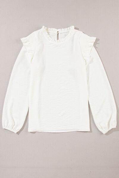 Frill Mock Neck Ruffled Balloon Sleeve Blouse for Women
