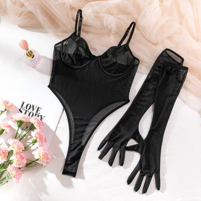 See-through Minimalist Basic Slim Fit Hip Raise With Gloves For Women