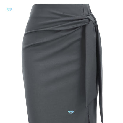 Elegant Monochrome High-waisted Knee-length Skirt For Women