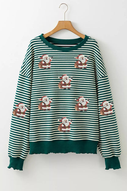 Striped Santa Round Neck Christmas Sweatshirt